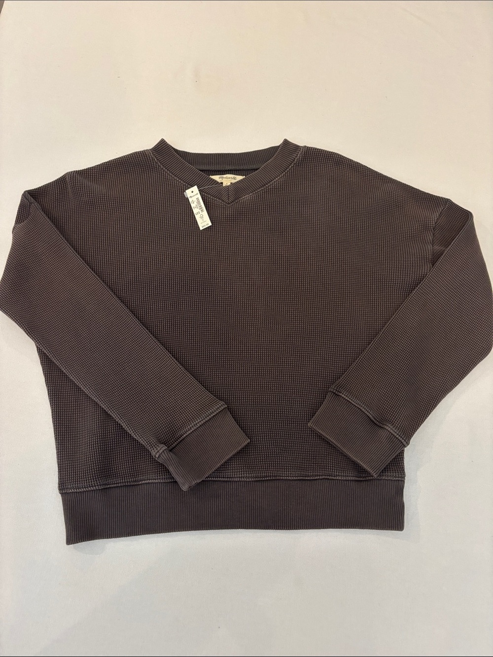 NWT Madewell Women’s Waffle-Knit Boxy Sweatshirt Tee in Chocolate Brown. Small